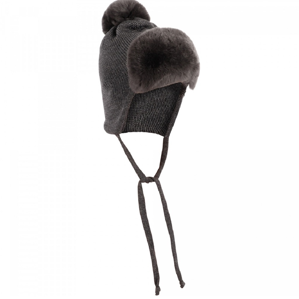 IL TRENINO Pom - Pom Fur Cap in Gray,New with out tag ❄️Made in Italy 🇮🇹